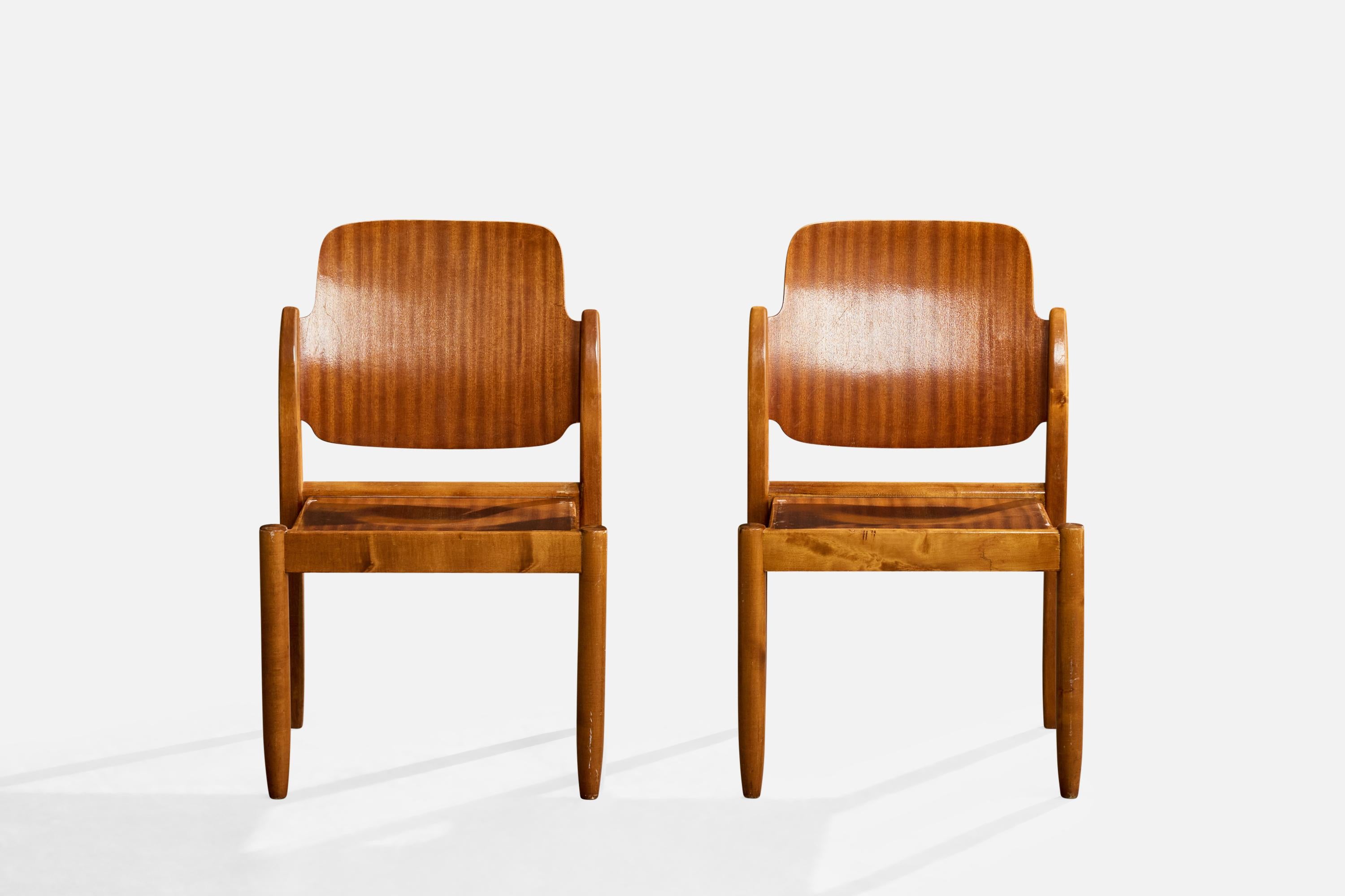 Milieu du XXe siècle Gunnar Eklöf, Dining Room Chairs, Birch, Mahogany, Finland, 1953 en vente