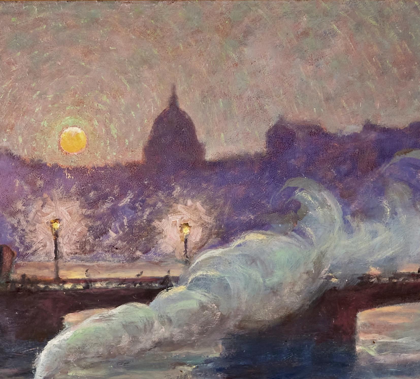 Tramonto su Stoccolma con battello a vapore - Painting Art Nouveau di Gunnar Erikson