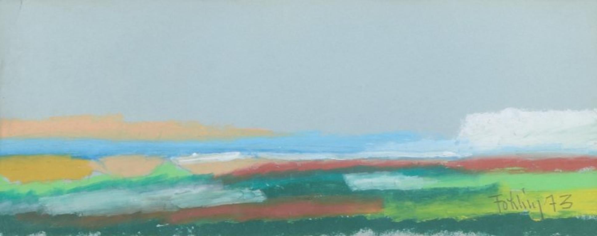 Gunnar Fohlin, Swedish artist. Pastel on paper. Contemplative abstract landscape