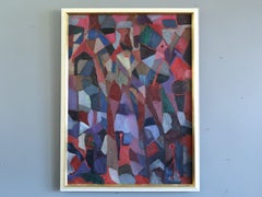 Vintage Mid Century Swedish Abstract Oil Painting - A Gathering Across Planes