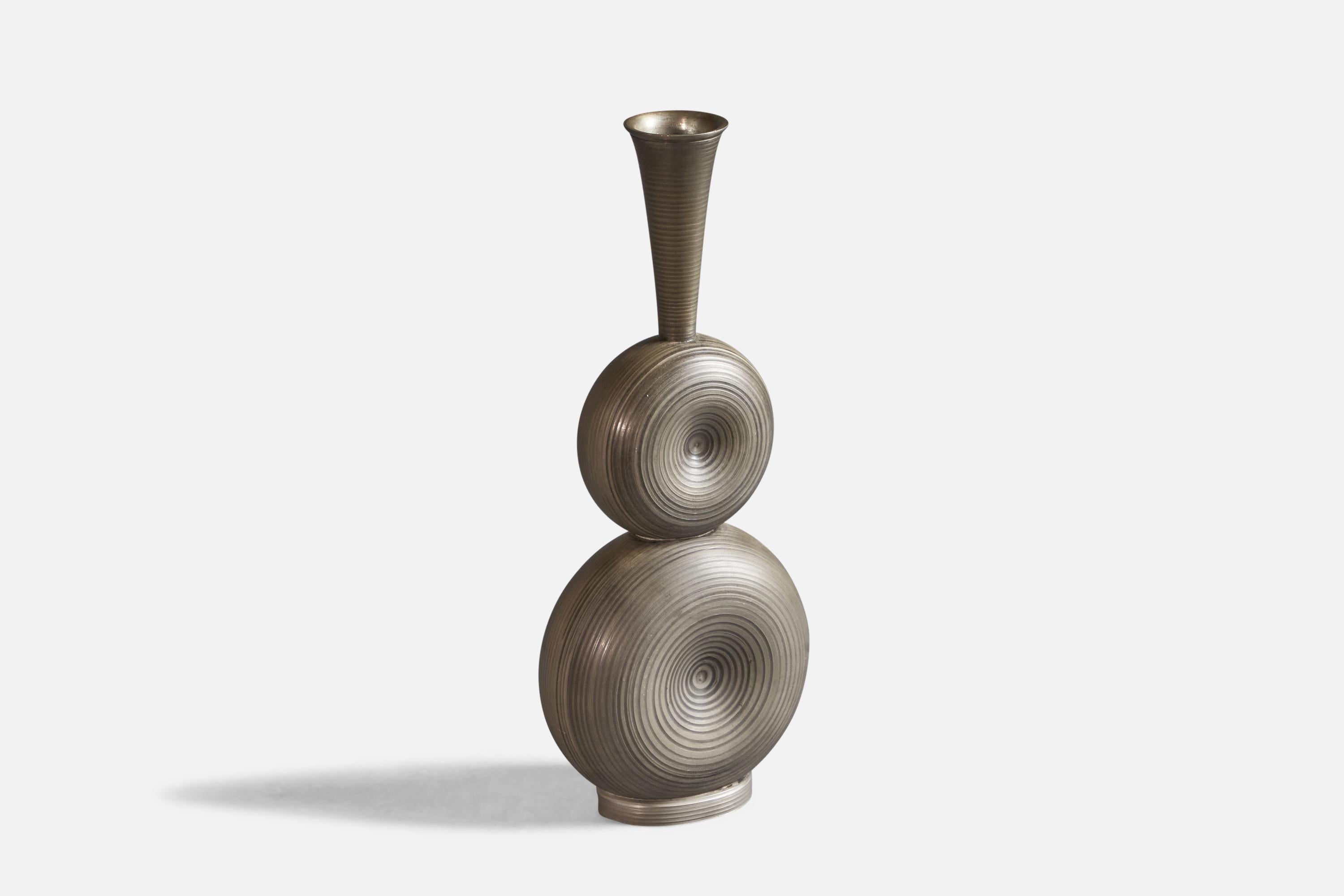 A pewter bottle or vase, designed and produced by Gunnar Havstad, Norway, c. 1950s.
