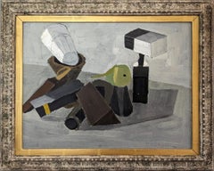 Mid-Century Modern Still Life Ölgemälde von Gunnar Hållander - Gestapelte Objekte