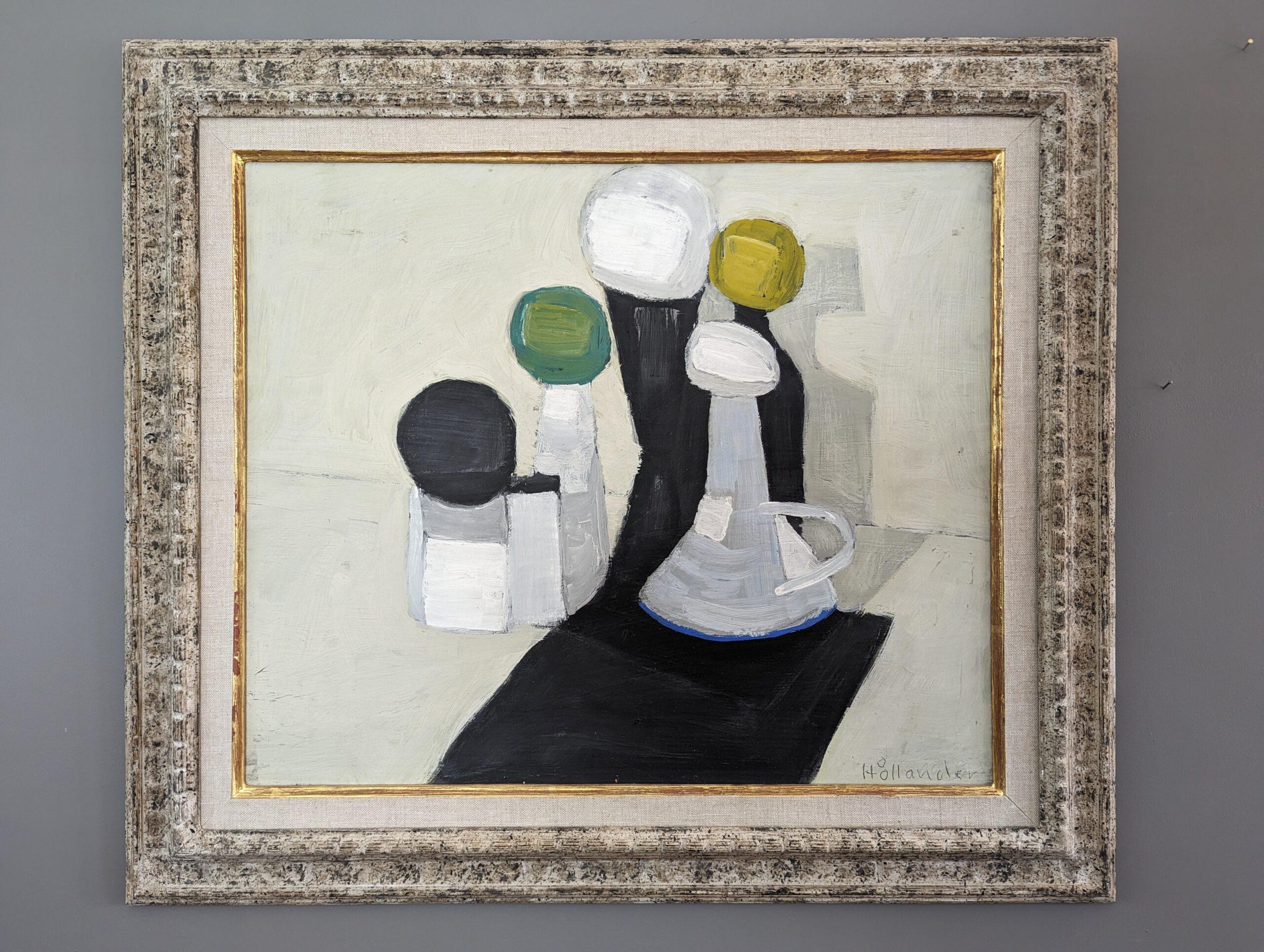 Mid-Century Modern Still Life Oil Painting by Gunnar Hållander - Yellow & Green  For Sale 1