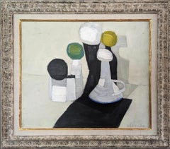 Mid-Century Modern Still Life Ölgemälde von Gunnar Hållander - Gelb & Grün
