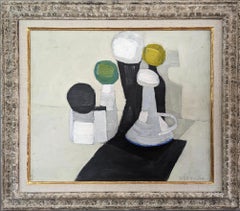 Mid-Century Modern Still Life Ölgemälde von Gunnar Hållander - Gelb & Grün 