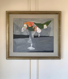 Nature morte florale moderniste suédoise, peinture à l'huile originale signée, encadrée, 1968