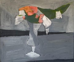Nature morte florale moderniste suédoise, peinture à l'huile originale signée, encadrée, 1968