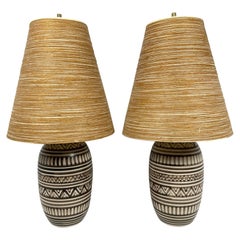 Gunnar & Lotte Bostlund Glazed Ceramic Lamps Painted by Lisa Bostlund