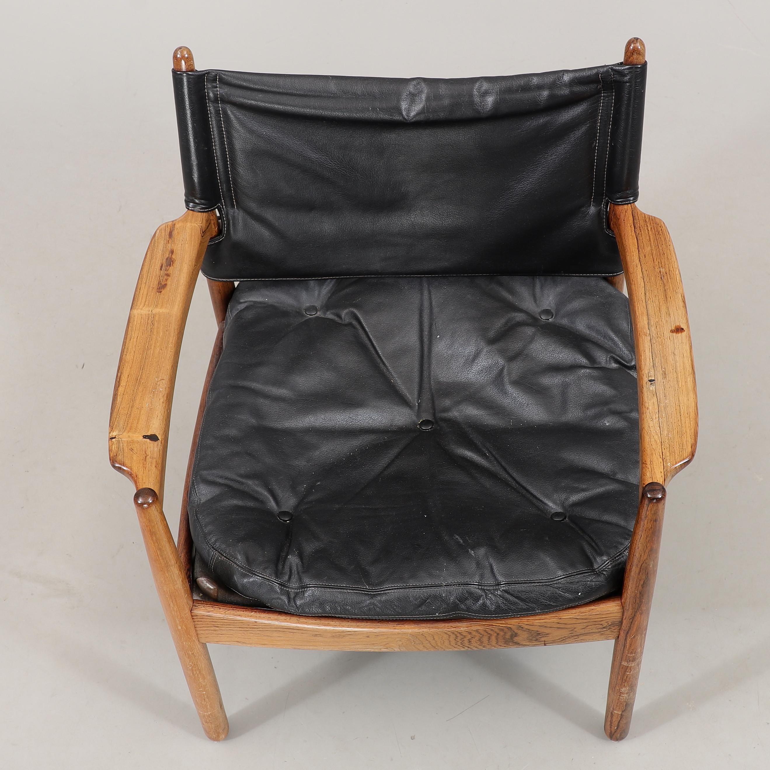 Leather Gunnar Myrstrand rosewood armchair made by  Källemo,  Sweden 1960s. For Sale
