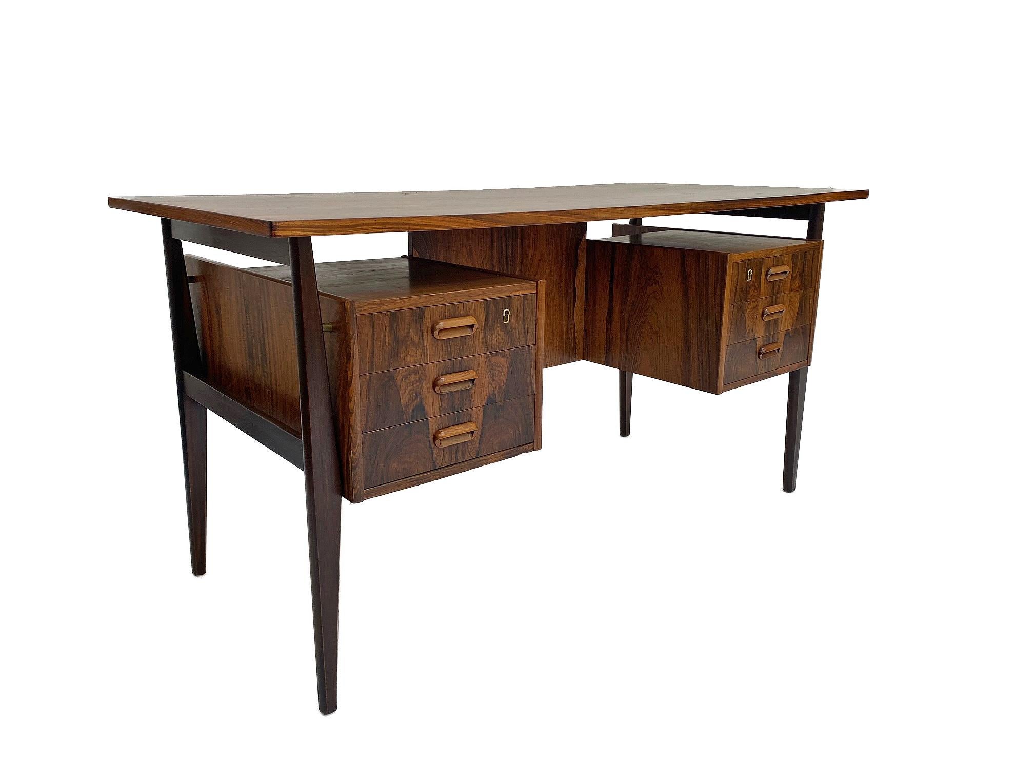 Mid-Century Modern Gunnar Nielsen Rosewood Writing Desk with Floating Top, Denmark, 1960s