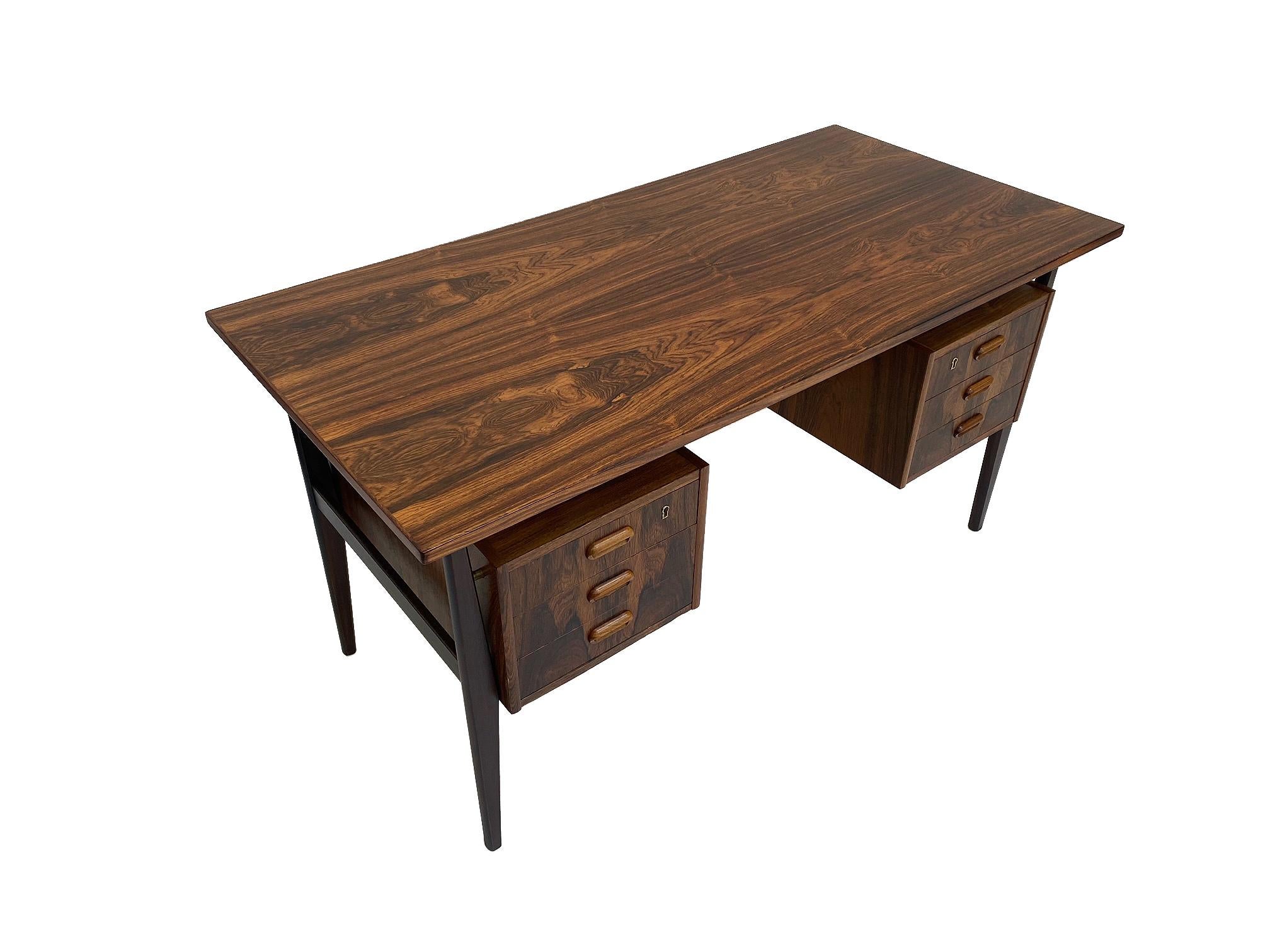 Polished Gunnar Nielsen Rosewood Writing Desk with Floating Top, Denmark, 1960s