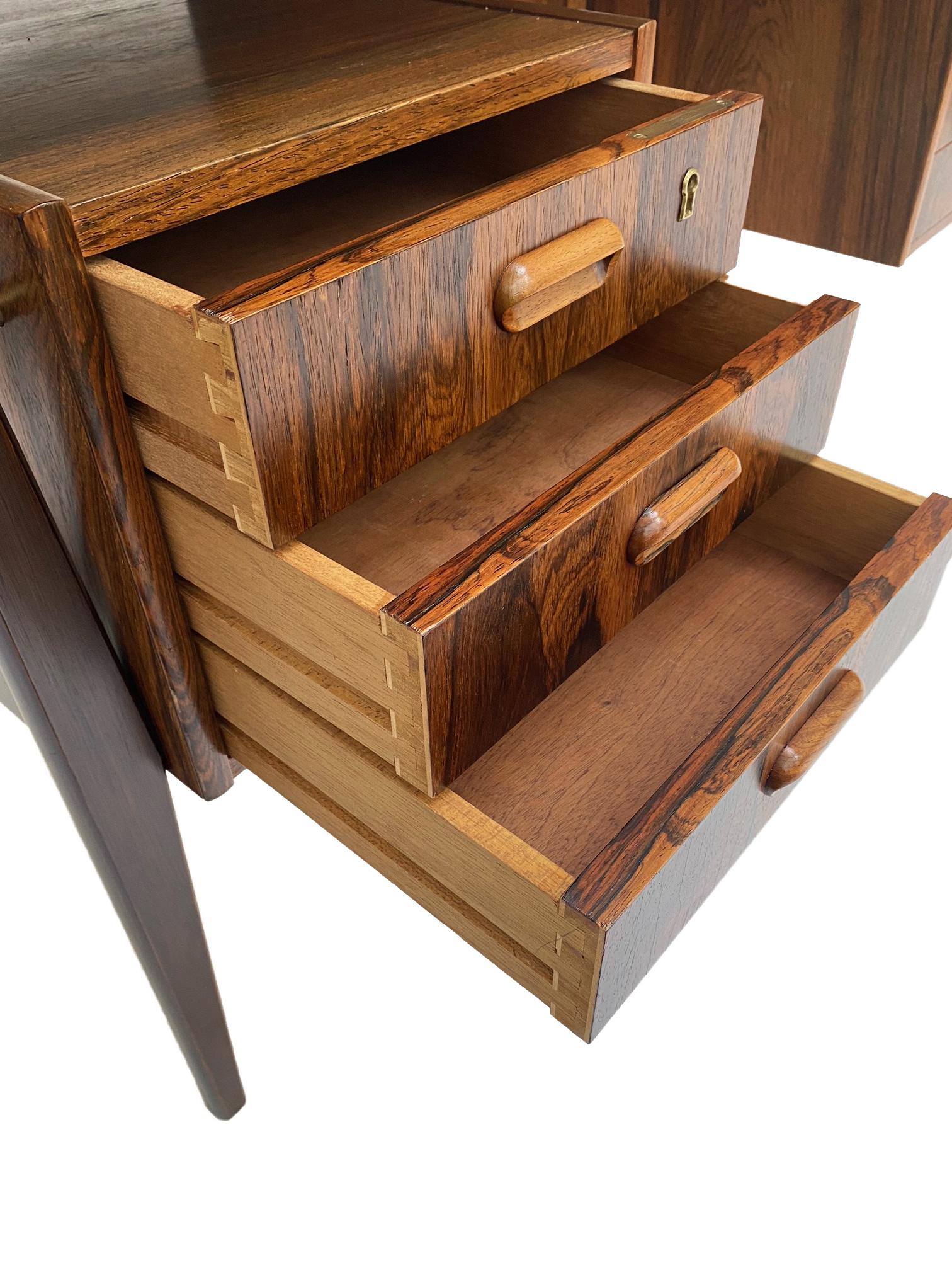 20th Century Gunnar Nielsen Rosewood Writing Desk with Floating Top, Denmark, 1960s