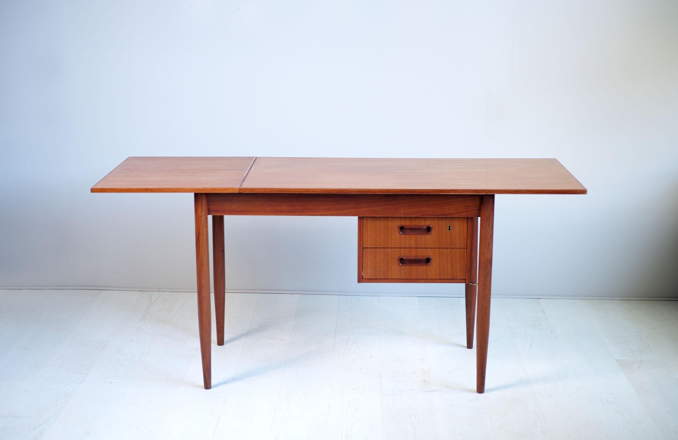 Teak Gunnar Nielsen Tibergaard, Sliding Table Desk, Denmark, 1960