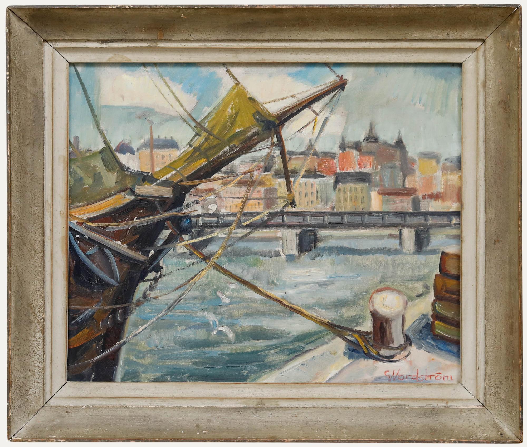 Landscape Painting Gunnar Nordstrom - Gunnar Nordström (1921-2014) - Huile encadrée du milieu du XXe siècle, Gréements d'un navire