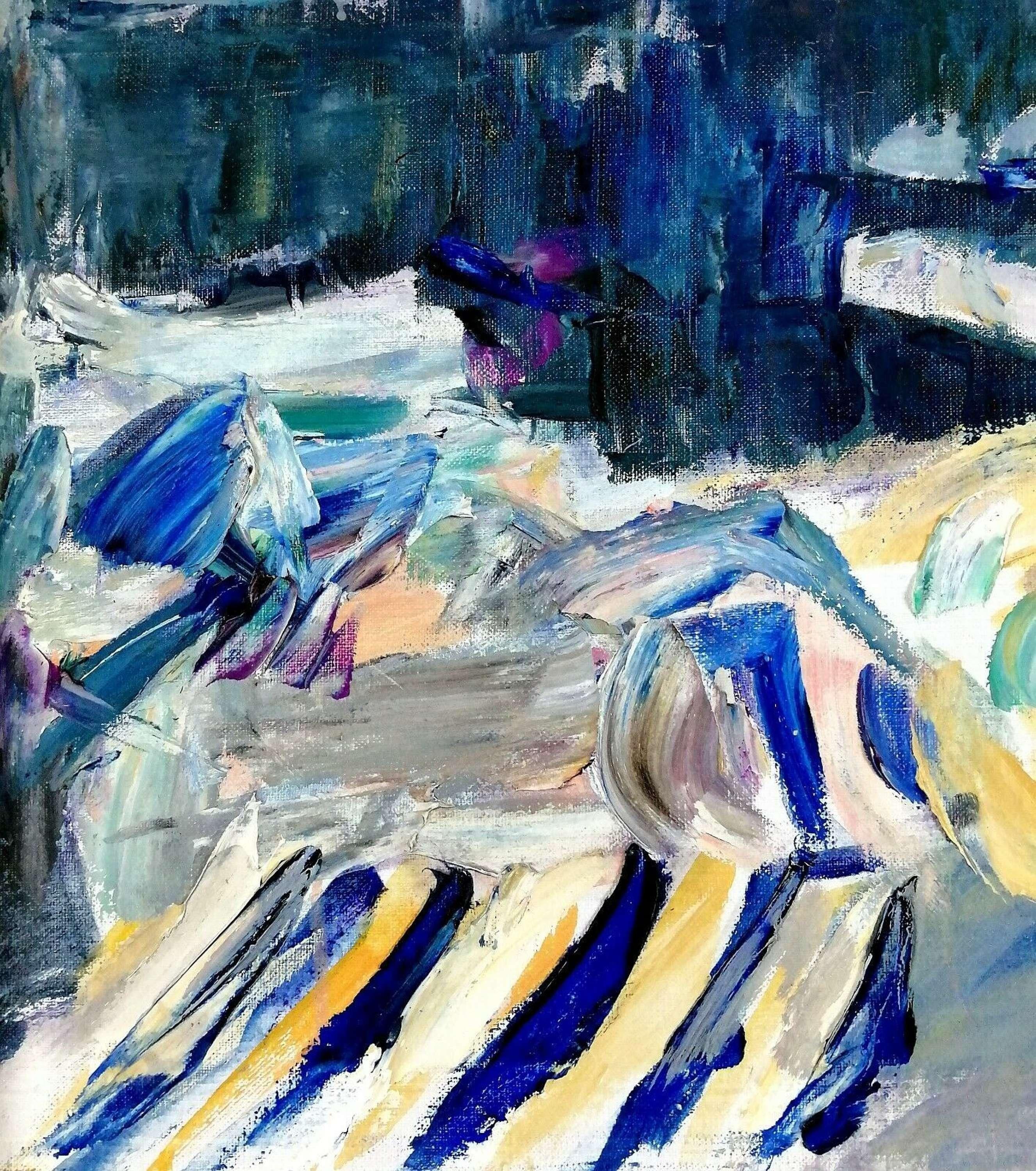 Paesaggio del lago d'inverno - Pittura astratta moderna svedese su tela di grandi dimensioni in vendita 2