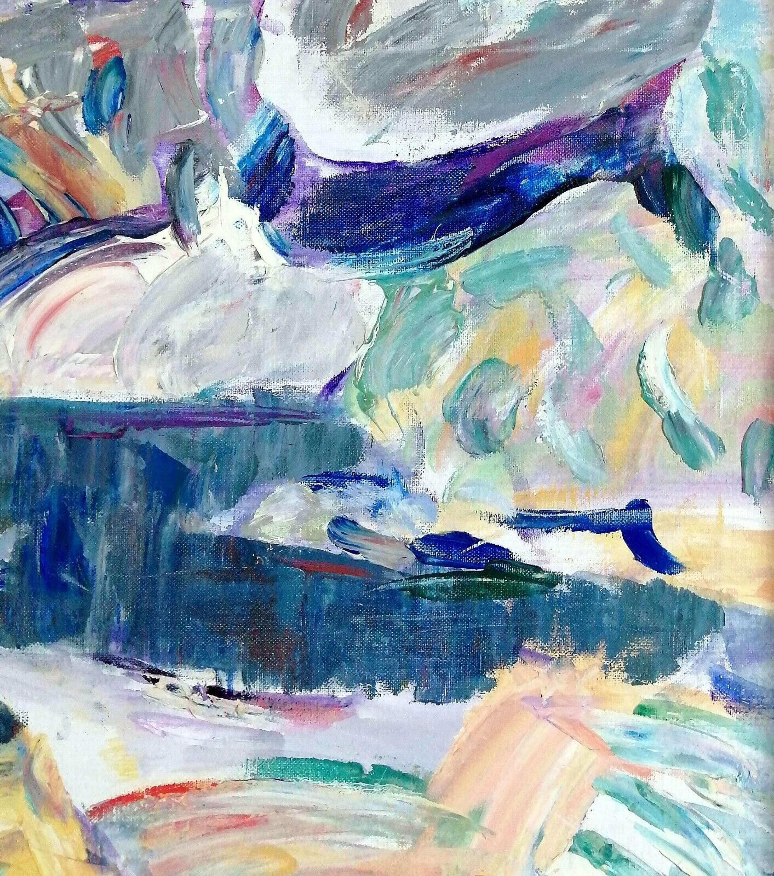 Paesaggio del lago d'inverno - Pittura astratta moderna svedese su tela di grandi dimensioni in vendita 3
