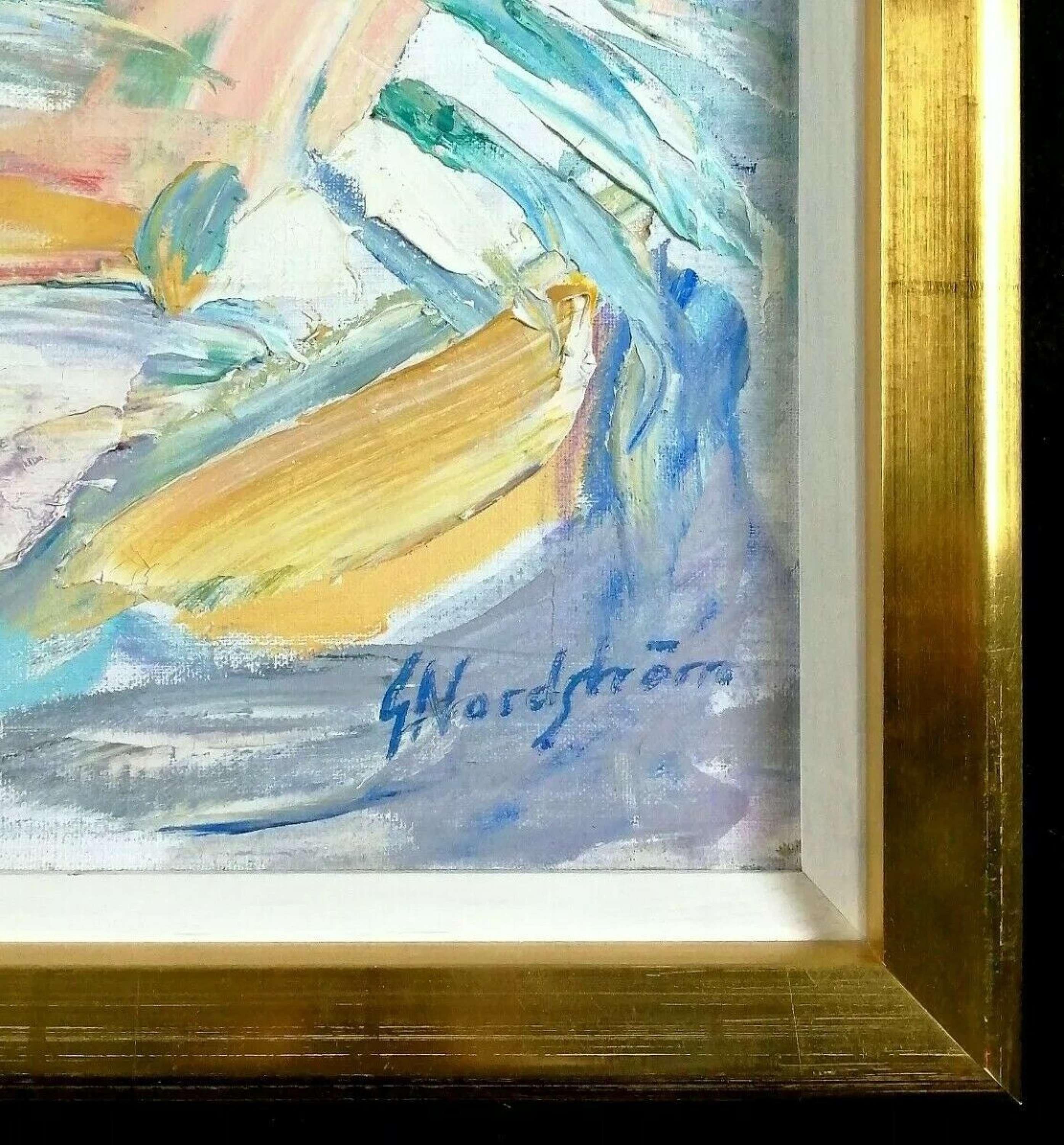 Paesaggio del lago d'inverno - Pittura astratta moderna svedese su tela di grandi dimensioni in vendita 4