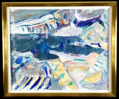 Paysage de lac d'hiver - Grande peinture abstraite suédoise moderne à l'huile sur toile