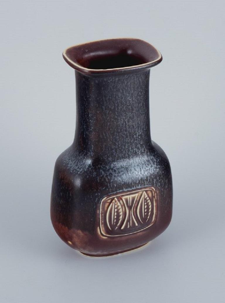 Scandinavian Modern Gunnar Nyland for Rörstrand, Ceramic Vase with Glaze in Shades of Brown For Sale