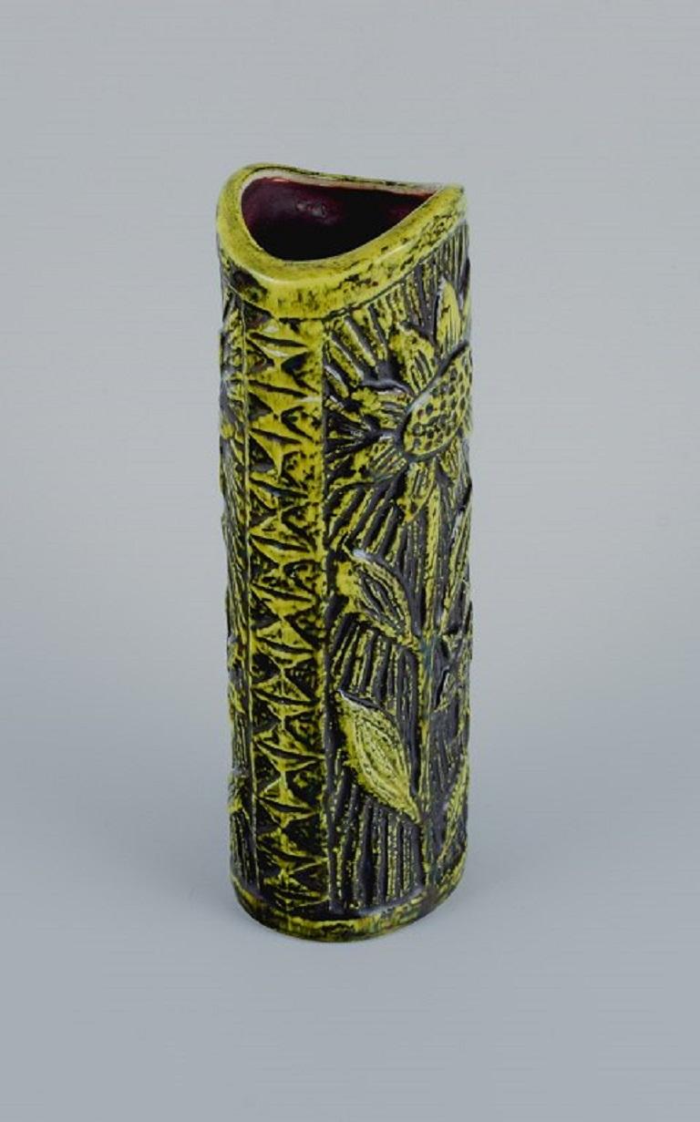 Swedish Gunnar Nylund '1904-1997' for Rörstrand, Ceramic Vase with Sunflowers For Sale