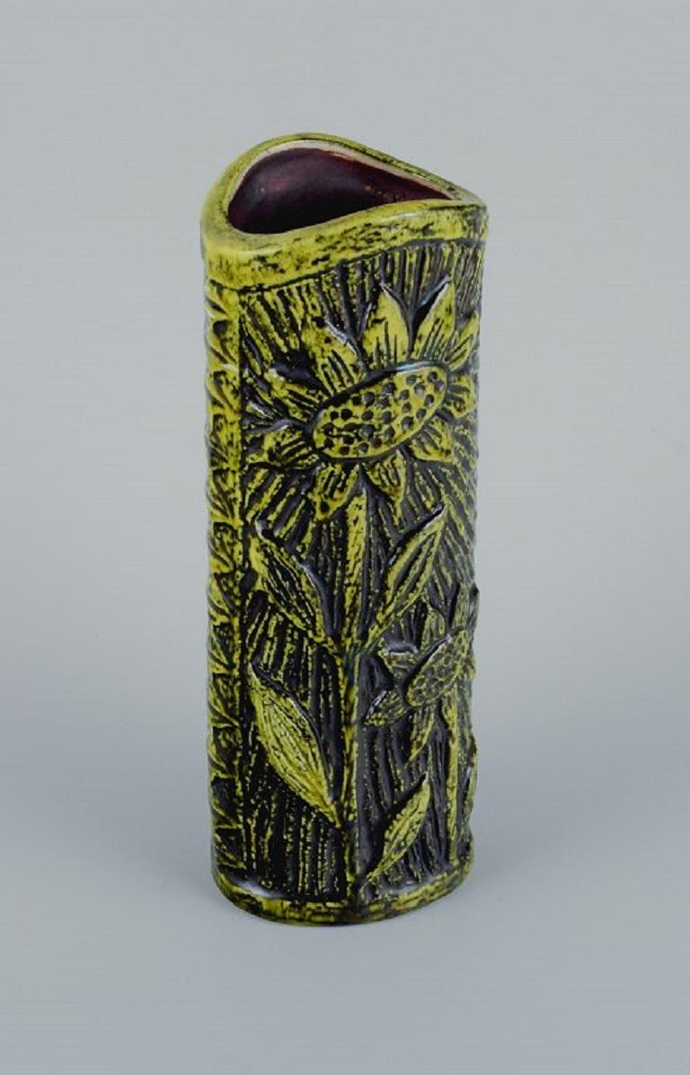 Glazed Gunnar Nylund '1904-1997' for Rörstrand, Ceramic Vase with Sunflowers For Sale
