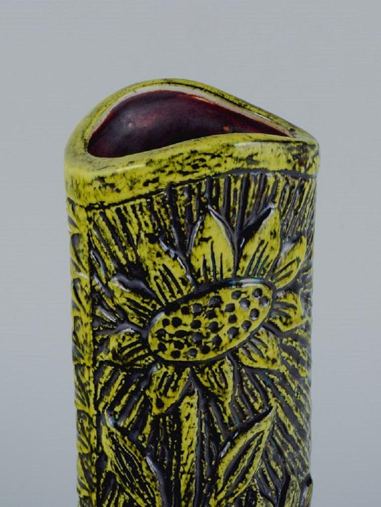Gunnar Nylund '1904-1997' for Rörstrand, Ceramic Vase with Sunflowers In Excellent Condition For Sale In Copenhagen, DK