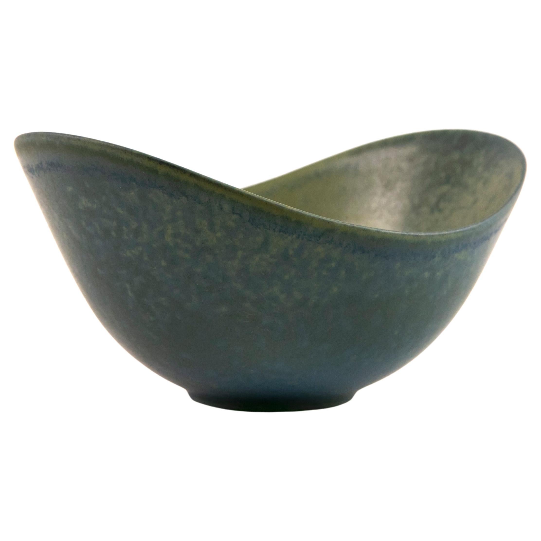 Gunnar Nylund "ARO" Medium Blue Green Stoneware Bowl Rorstrand Sweden 1960s