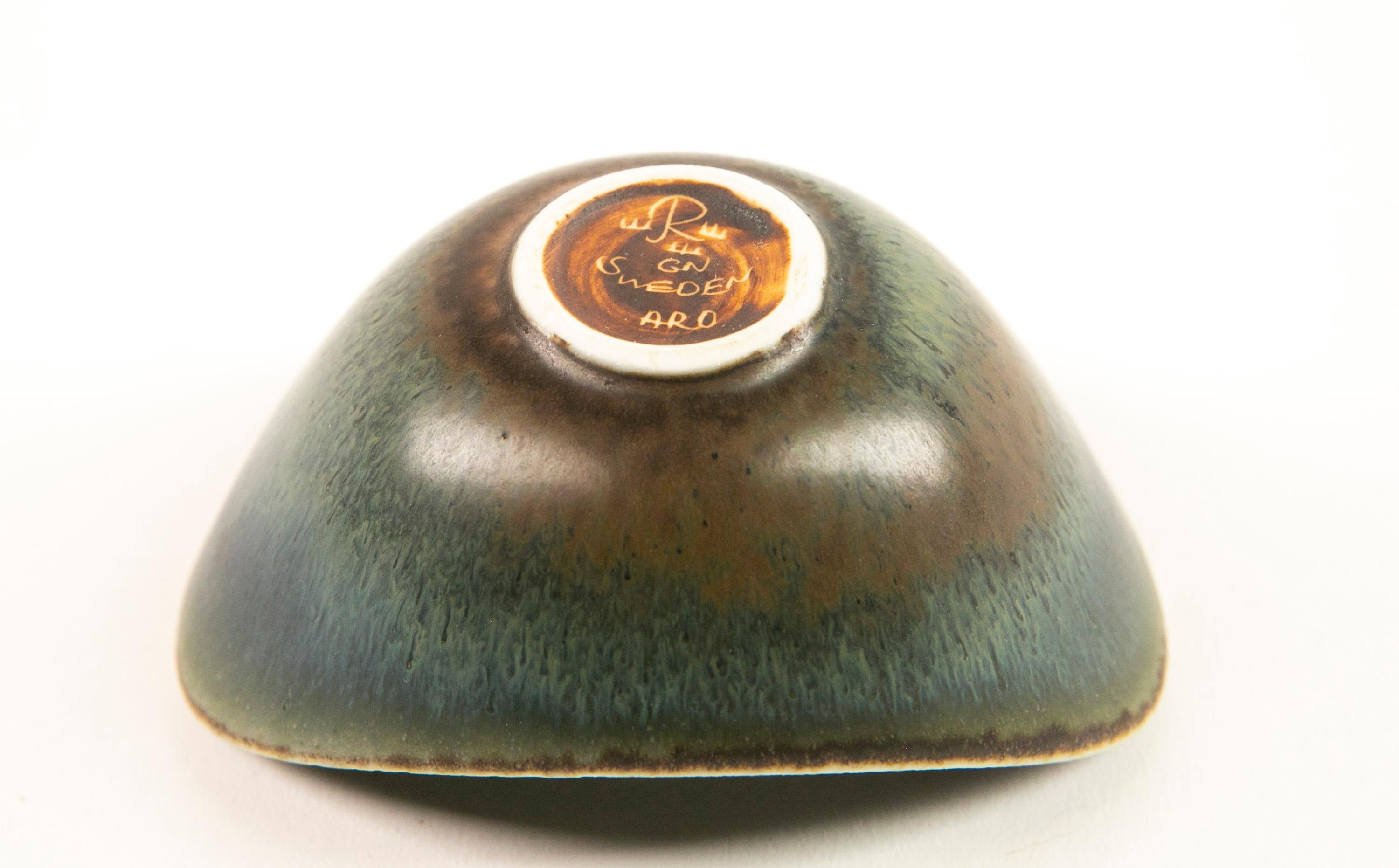 Schale aus Steingut von Gunnar Nylund ARO in Blau und  Rorstrand Schweden, Grüne Glasur, 1960er Jahre im Angebot 9