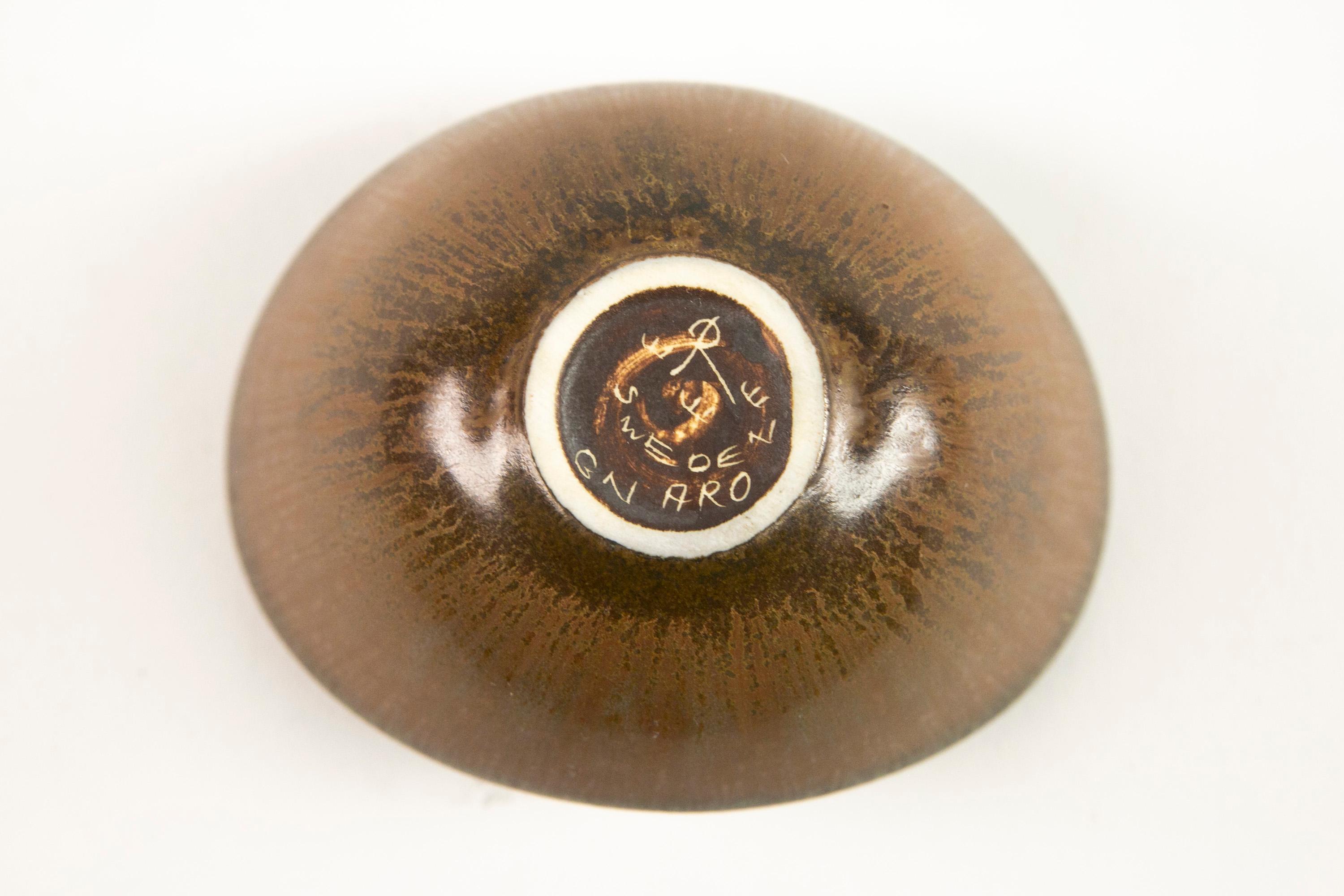 Gunnar Nylund Aro Stoneware Bowl Brown Hares Fur Glaze Rorstrand Sweden, 1960s For Sale 9