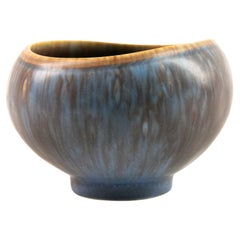 Gunnar Nylund "AUX" Bowl in Blue and Ochre Hares Fur Glaze for Rörstrand, 1960s