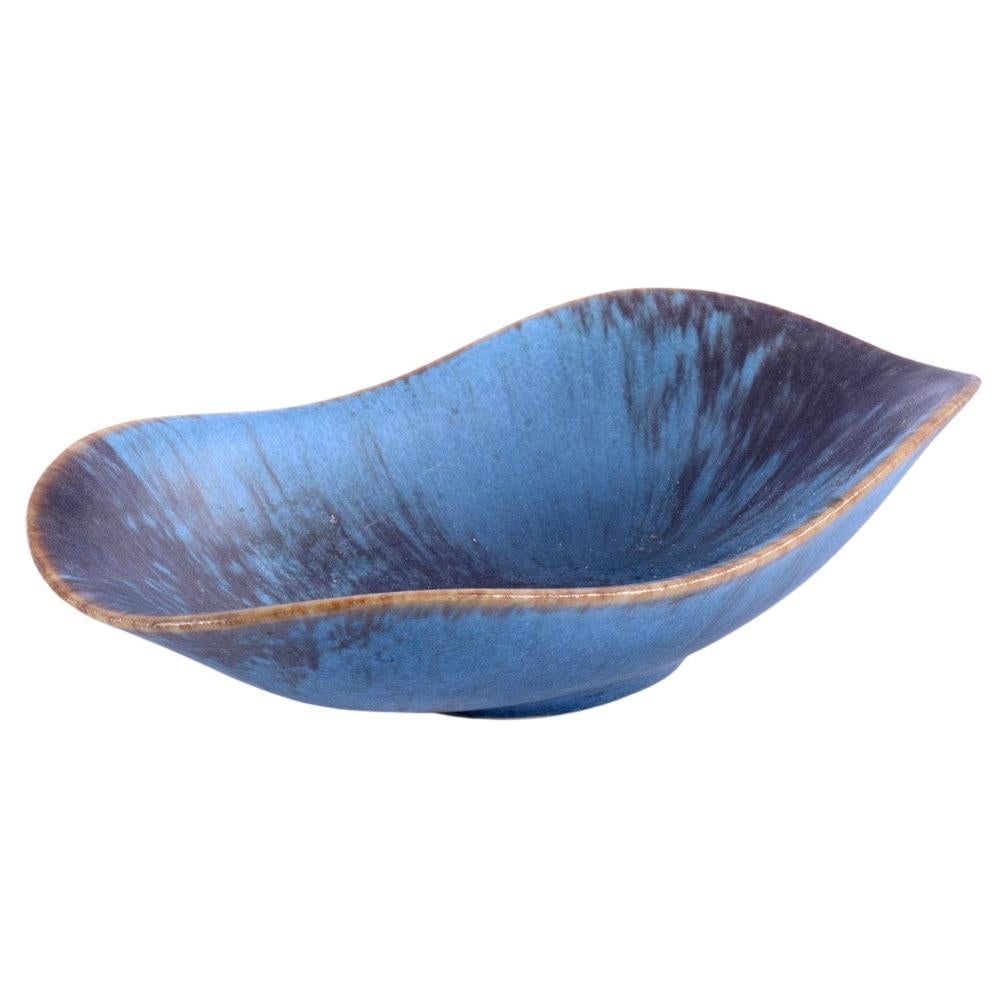 Gunnar Nylund Blue Brown Mid Century Bowl Produced by Rörstrand in Sweden, 1950s
