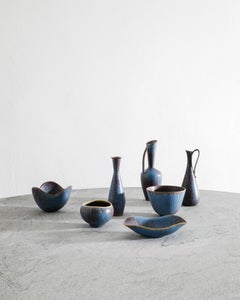 Gunnar Nylund Blue Brown Mid Century Ceramic Vases for Rörstrand Sweden, 1950s