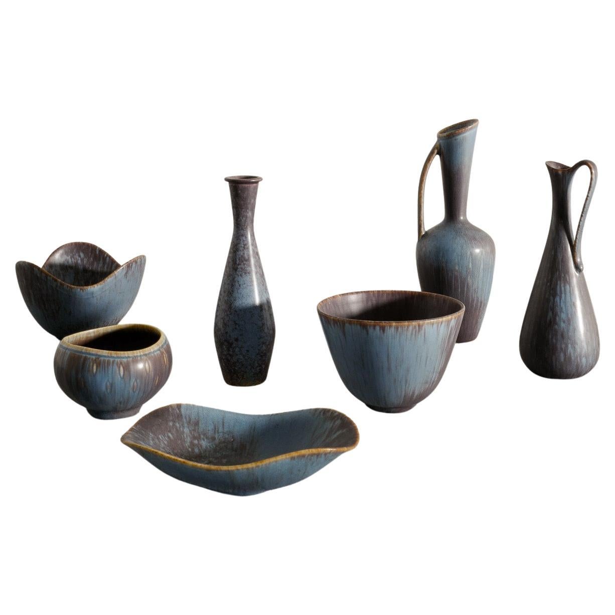 Vasi in ceramica di metà secolo Gunnar Nylund blu e marrone per Rörstrand Svezia, anni '50 in vendita