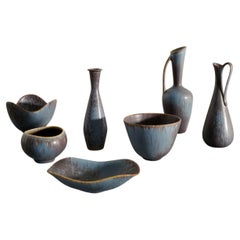 Gunnar Nylund Blue Brown Mid Century Ceramic Vases for Rörstrand Sweden, 1950s