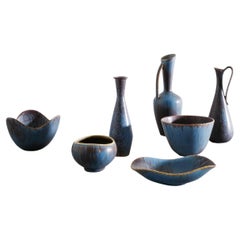 Gunnar Nylund Blue Brown Mid Century Ceramic Vases for Rörstrand Sweden, 1950s