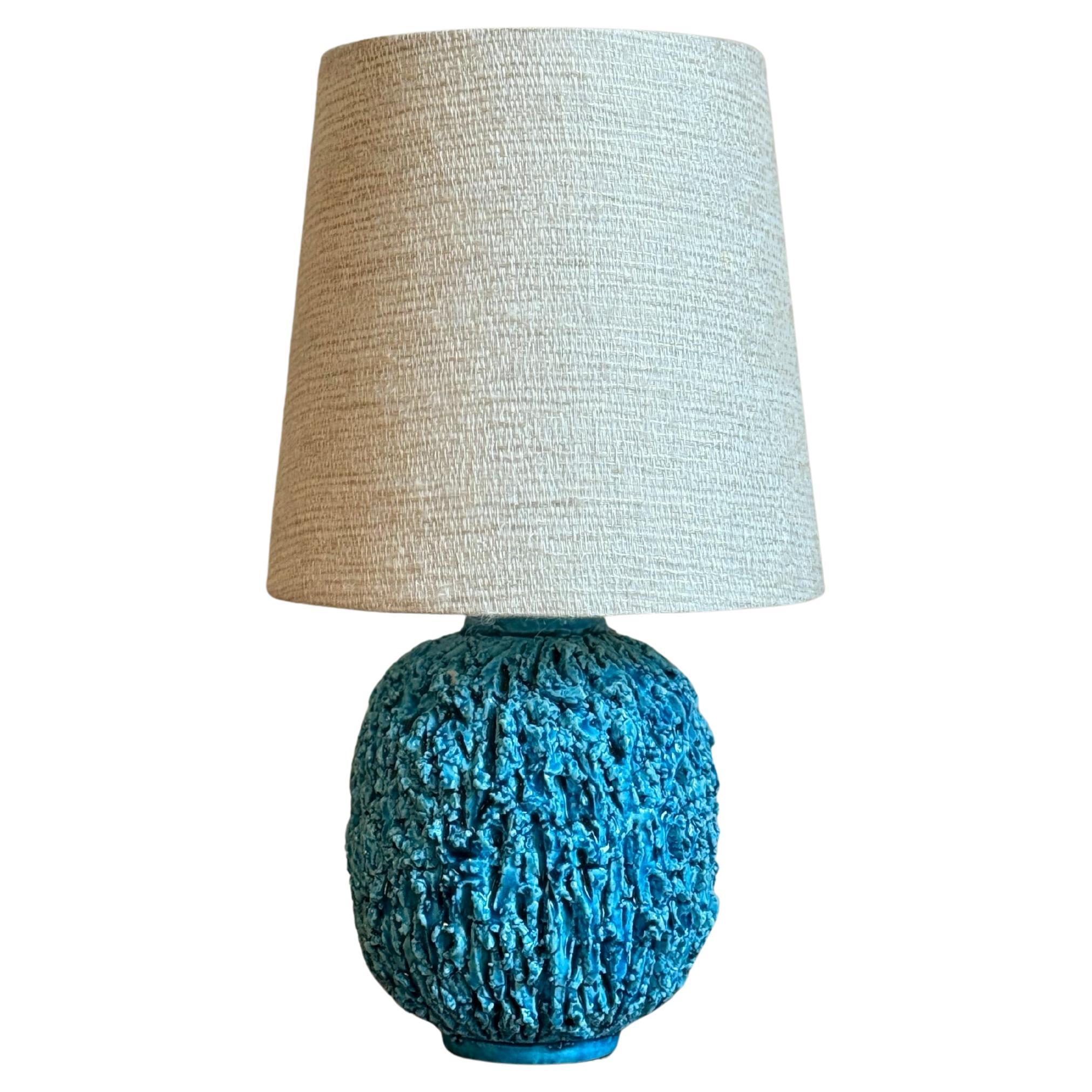 Gunnar Nylund Blue Chamotte Stoneware Table Lamp. Rörstrand, 1950s.