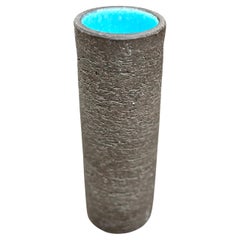 Gunnar Nylund Blue Glaze Raw Chamotte Cylinder Vase, 1960s