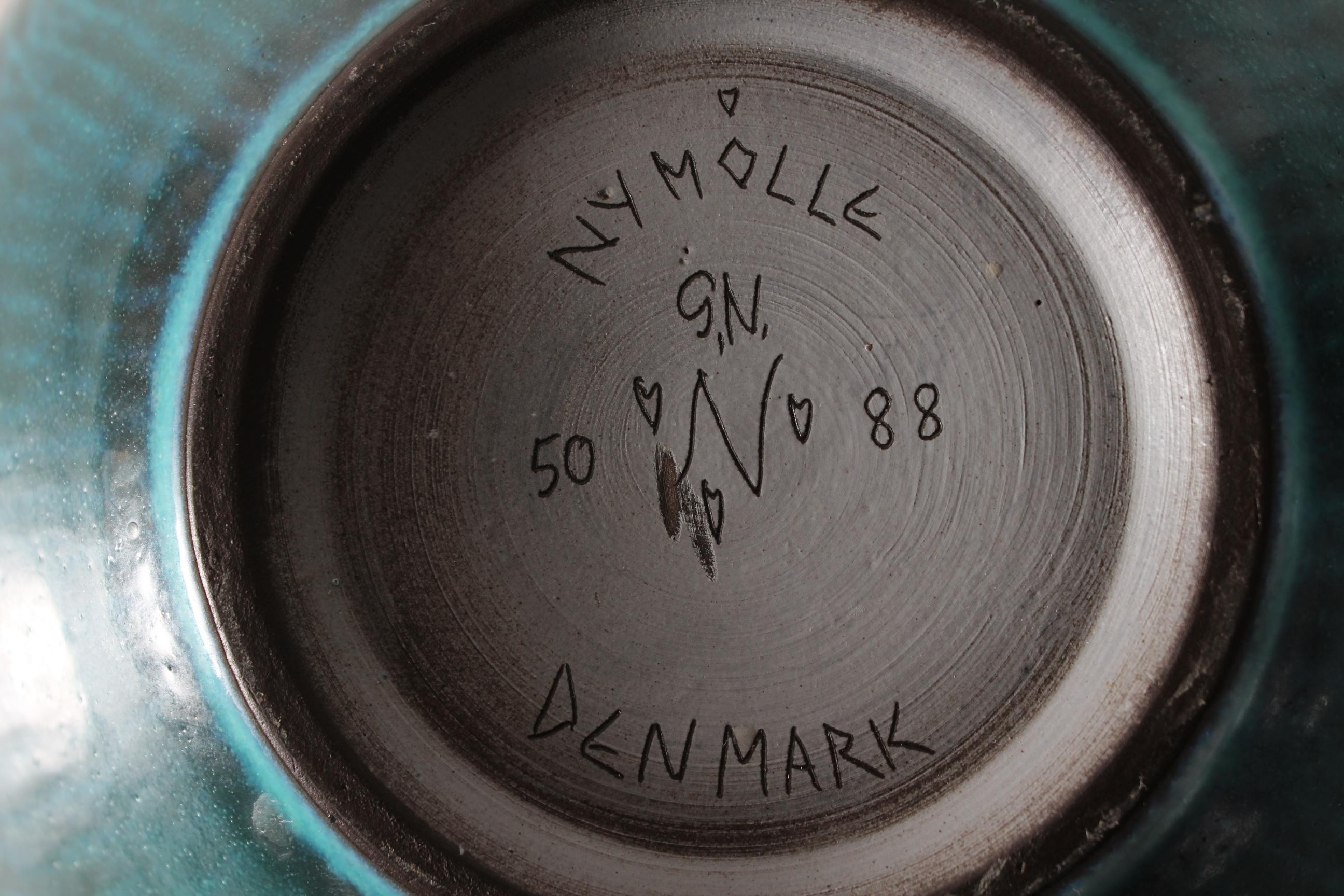 Gunnar Nylund Schale von Nymølle, Türkis-blaue Glasur 1960er Jahre - Dänemark Mitte des Jahrhunderts im Angebot 1