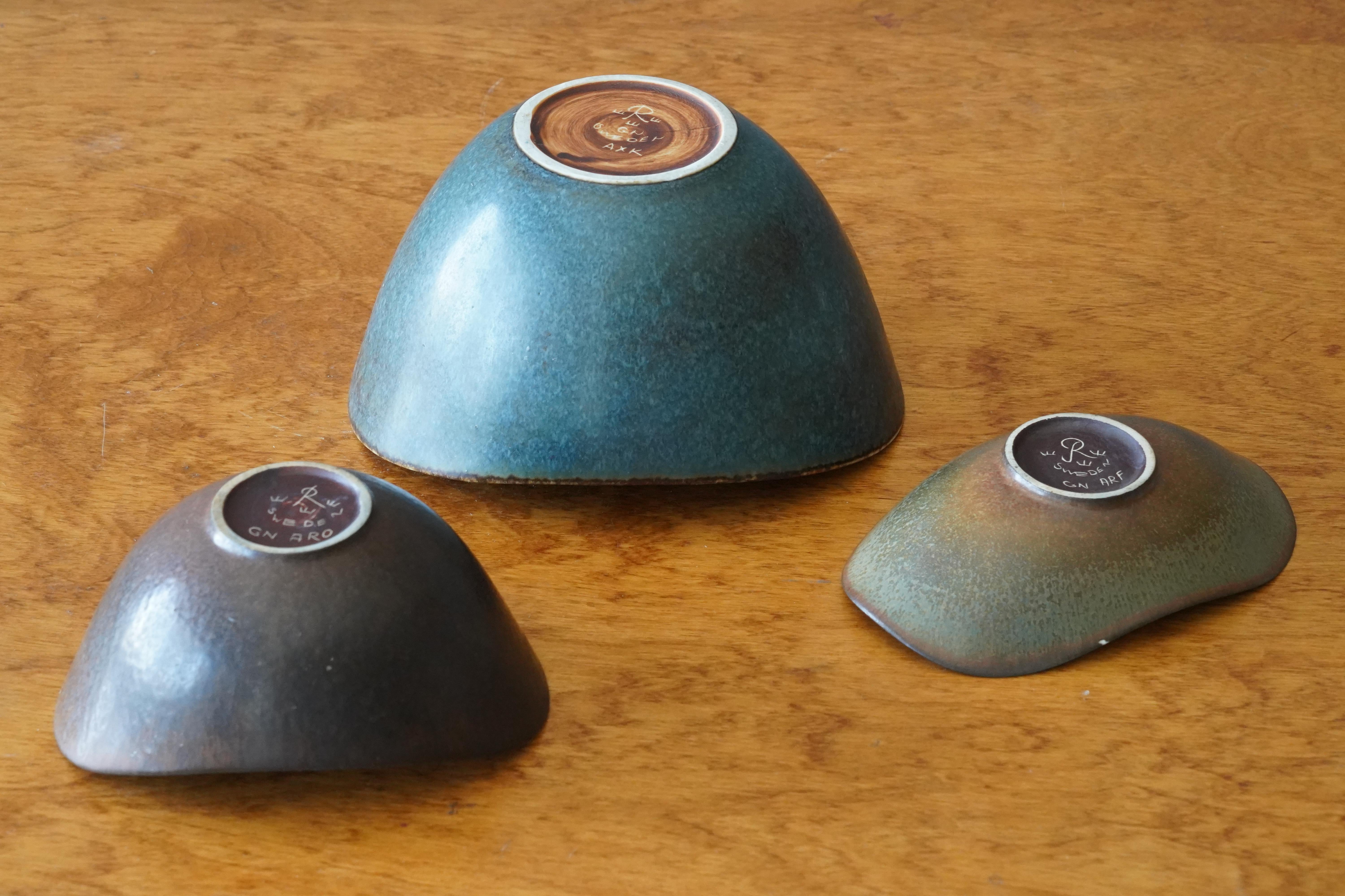 Gunnar Nylund, Bowls, Glazed Stoneware Rörstand, Sweden, 1950s 1