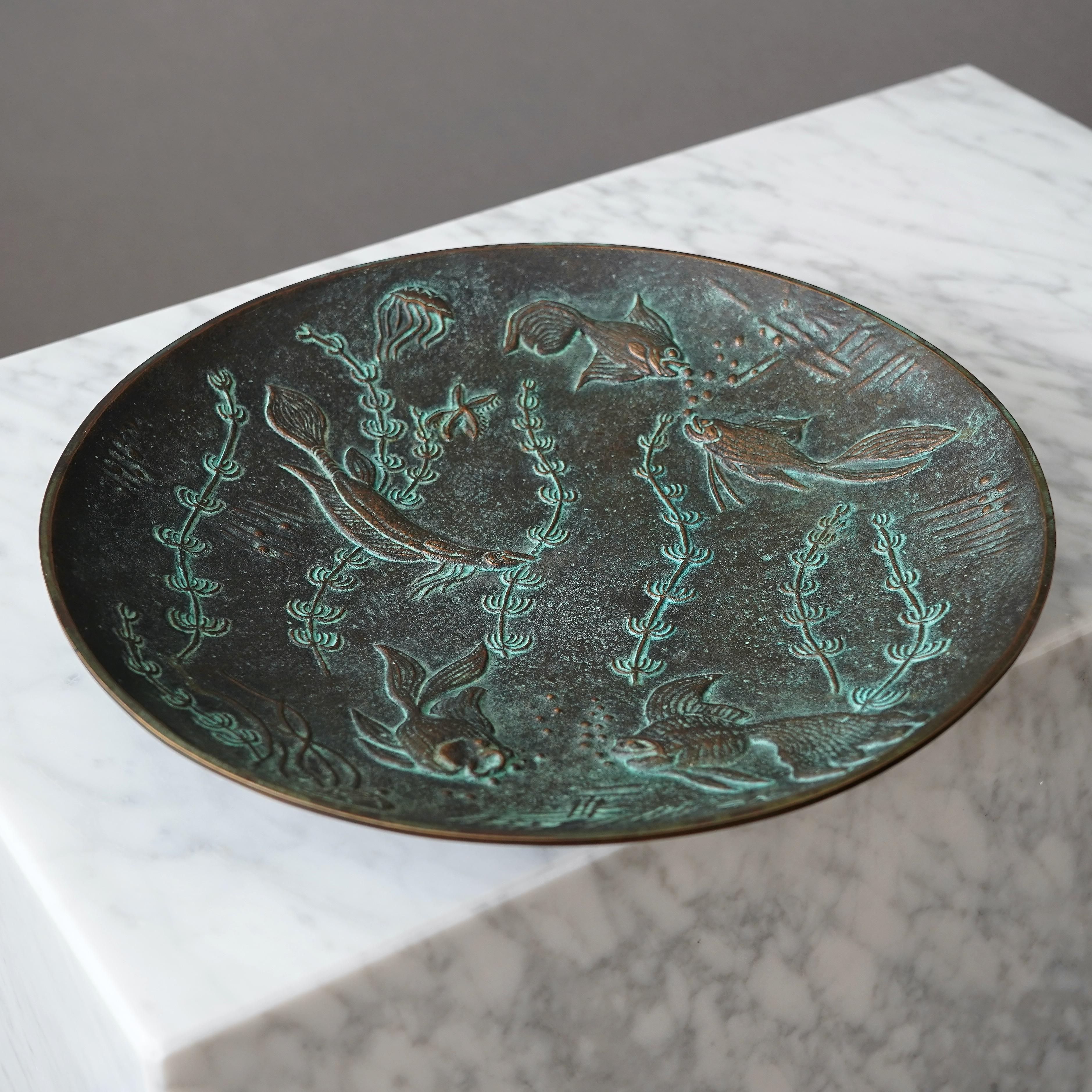 Cast Gunnar Nylund Bronze Bowl, Art Deco, Sweden, 1940s