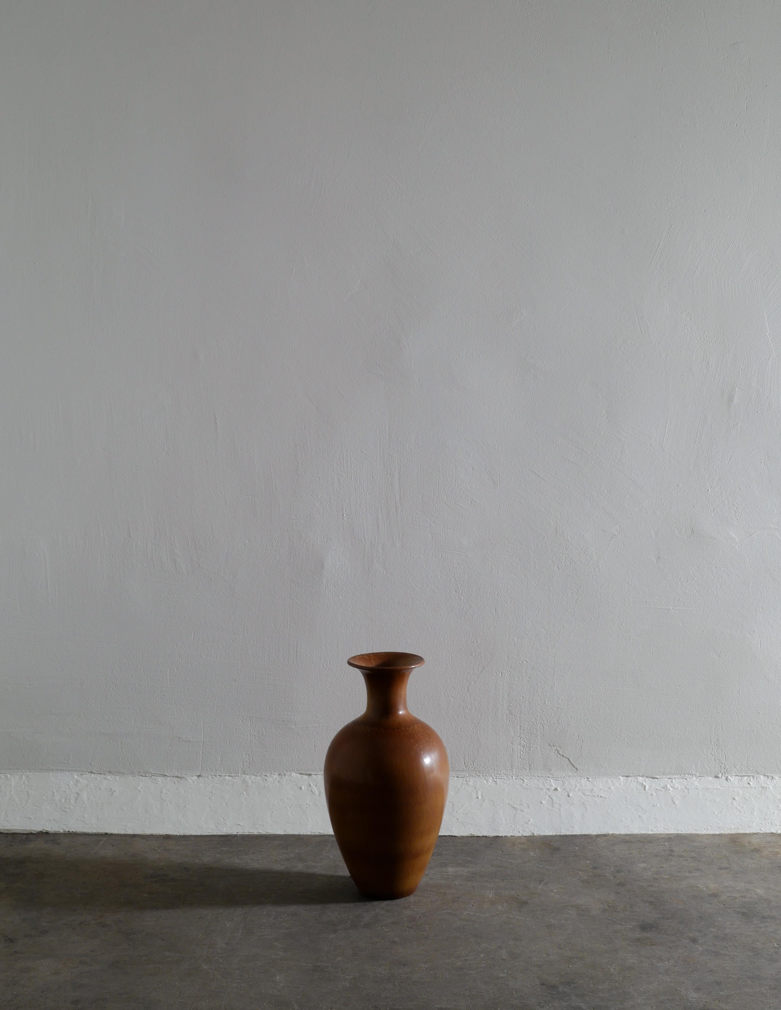 Scandinavian Modern Gunnar Nylund Brown Floor Ceramic Vase Produced for Rörstrand Sweden 1950s
