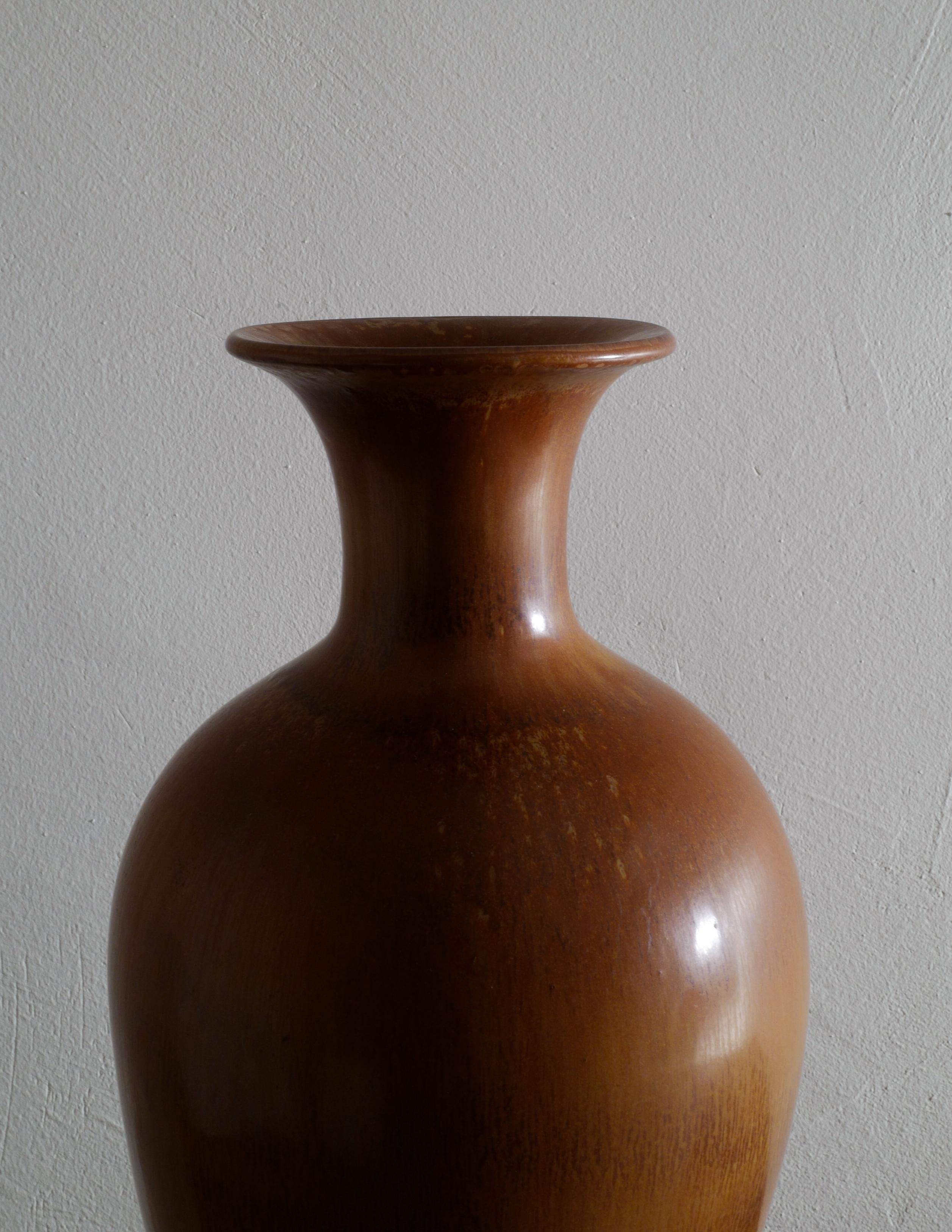 European Gunnar Nylund Brown Floor Ceramic Vase Produced for Rörstrand Sweden 1950s