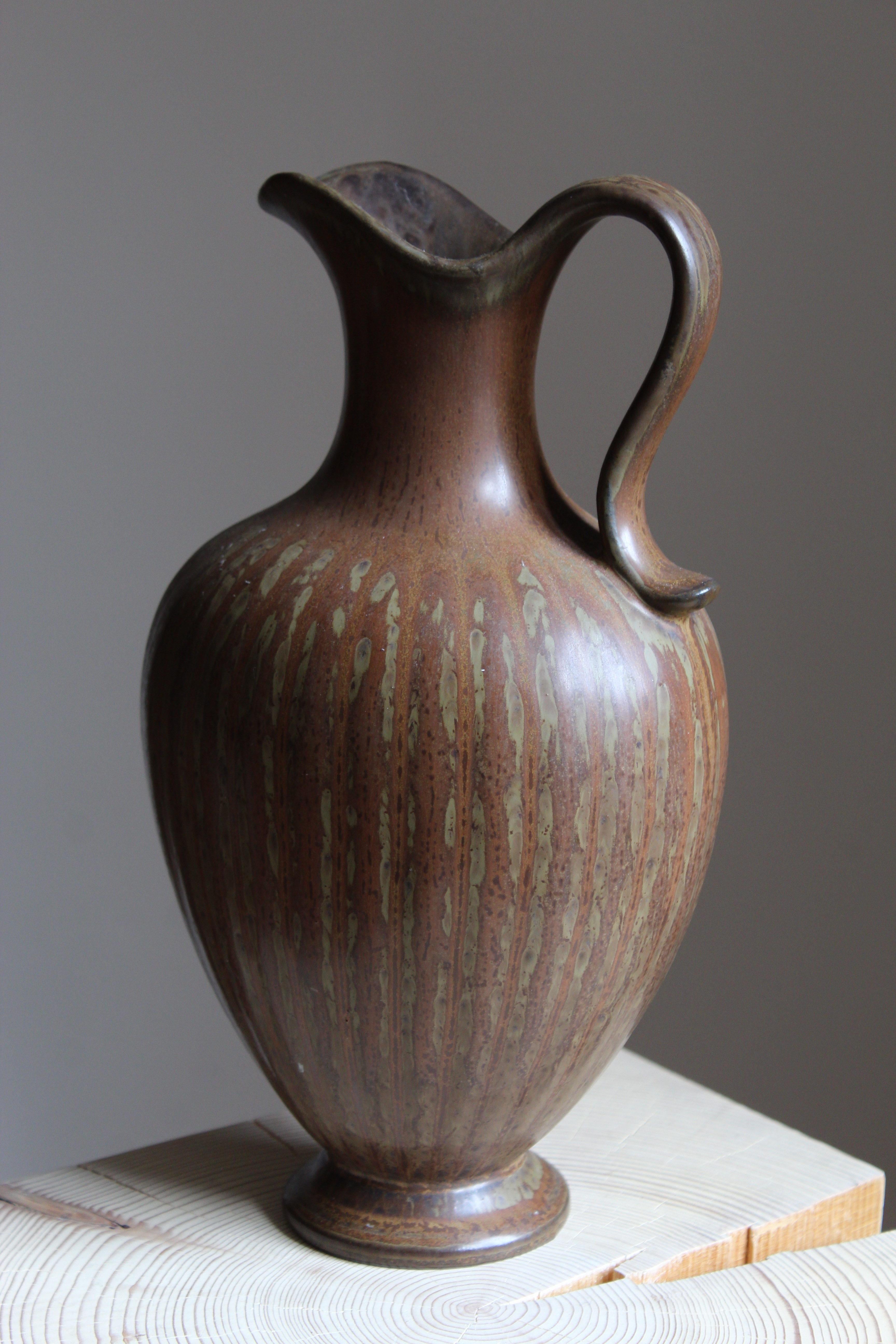 European Gunnar Nylund, Brown Stoneware Pitcher, Rörstand, Sweden, 1940s