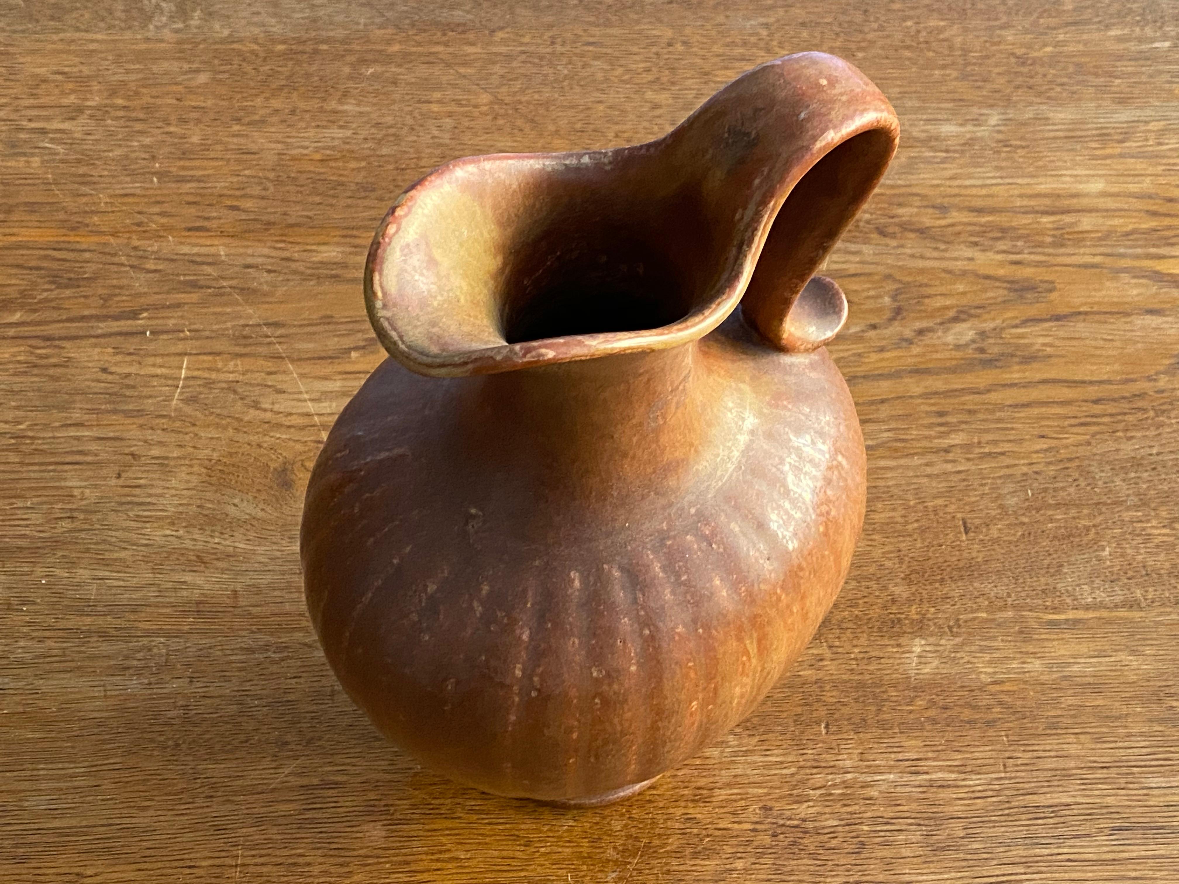 Gunnar Nylund, Brown Stoneware Pitcher, Rörstand, Sweden, 1940s 1