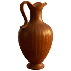 Gunnar Nylund, Brown Stoneware Pitcher, Rörstand, Sweden, 1940s