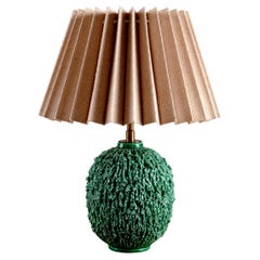 Gunnar Nylund, c. 1940's chamotte table lamp with green glaze, Rörstrand, Sweden