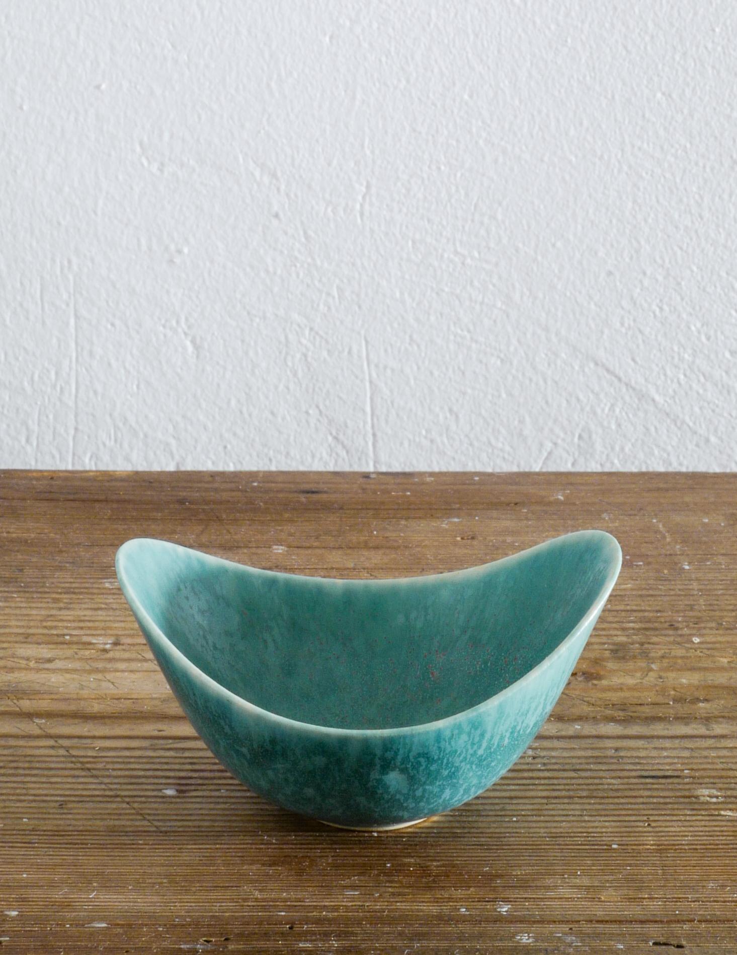 Scandinavian Modern Gunnar Nylund Ceramic Stoneware Bowl Turquoise for Rörstrand, 1950s