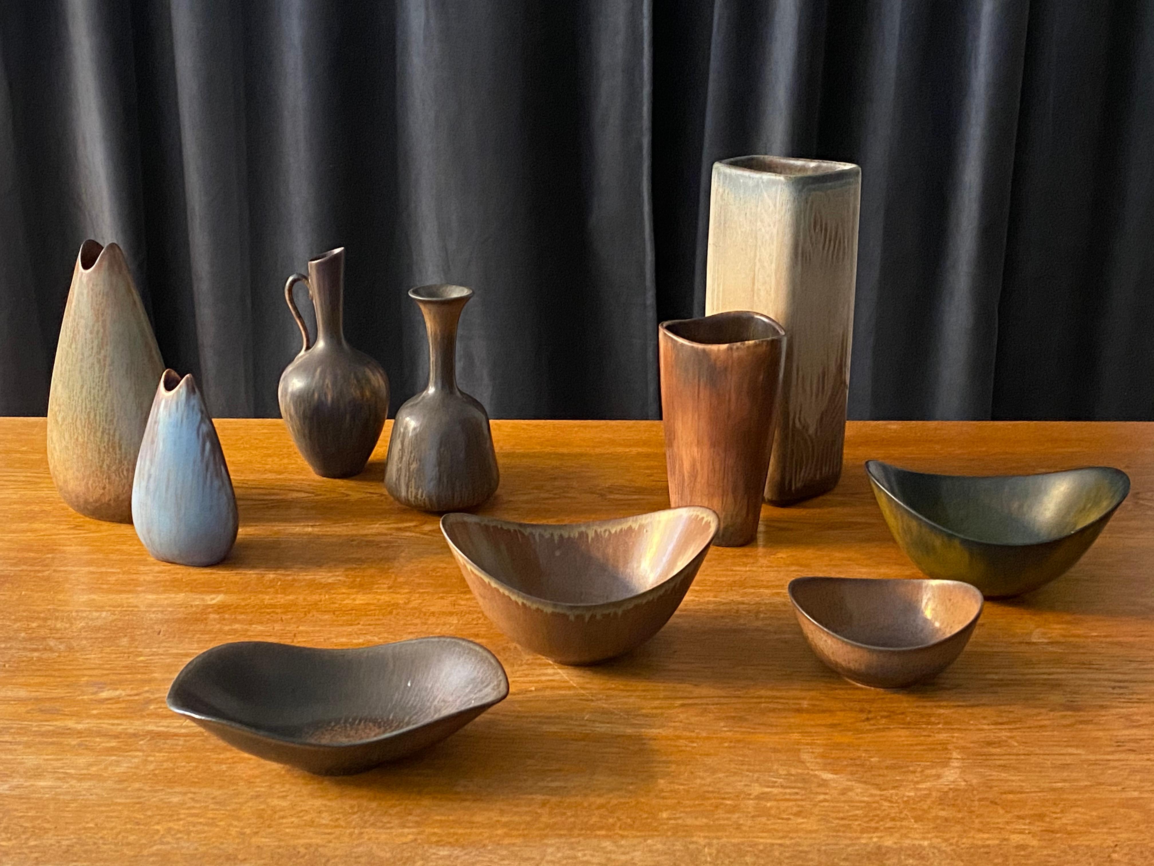Mid-Century Modern Gunnar Nylund, Collection of Stoneware Vases and Bowls, Rörstand, Sweden, 1940s