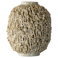 Gunnar Nylund Creme Hedgehog Chamotte Vase for Rörstrand,  Scandinavian Modern