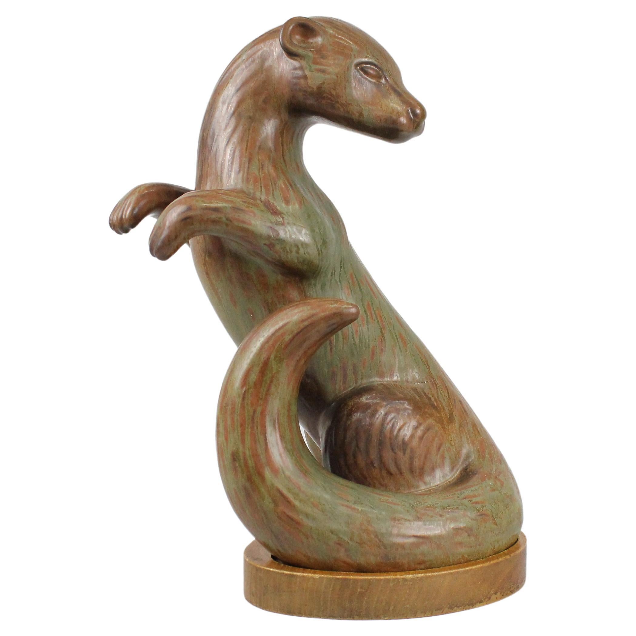 Gunnar Nylund Figurine of a Hermelin 'Ferret', Sweden 1940s, 1st Quality For Sale